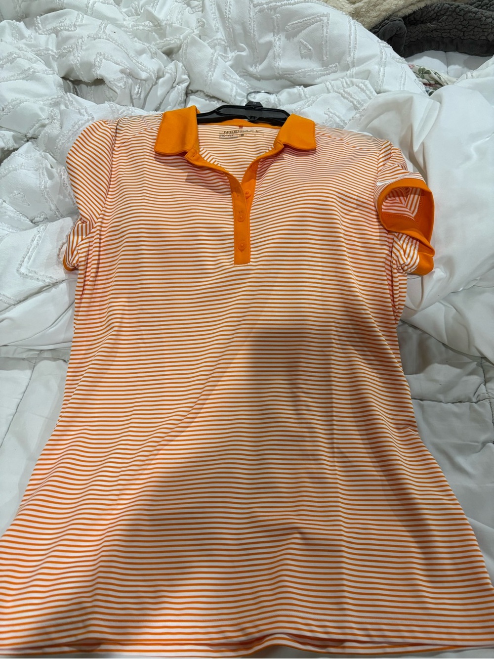 Nike Orange and White Striped Polo